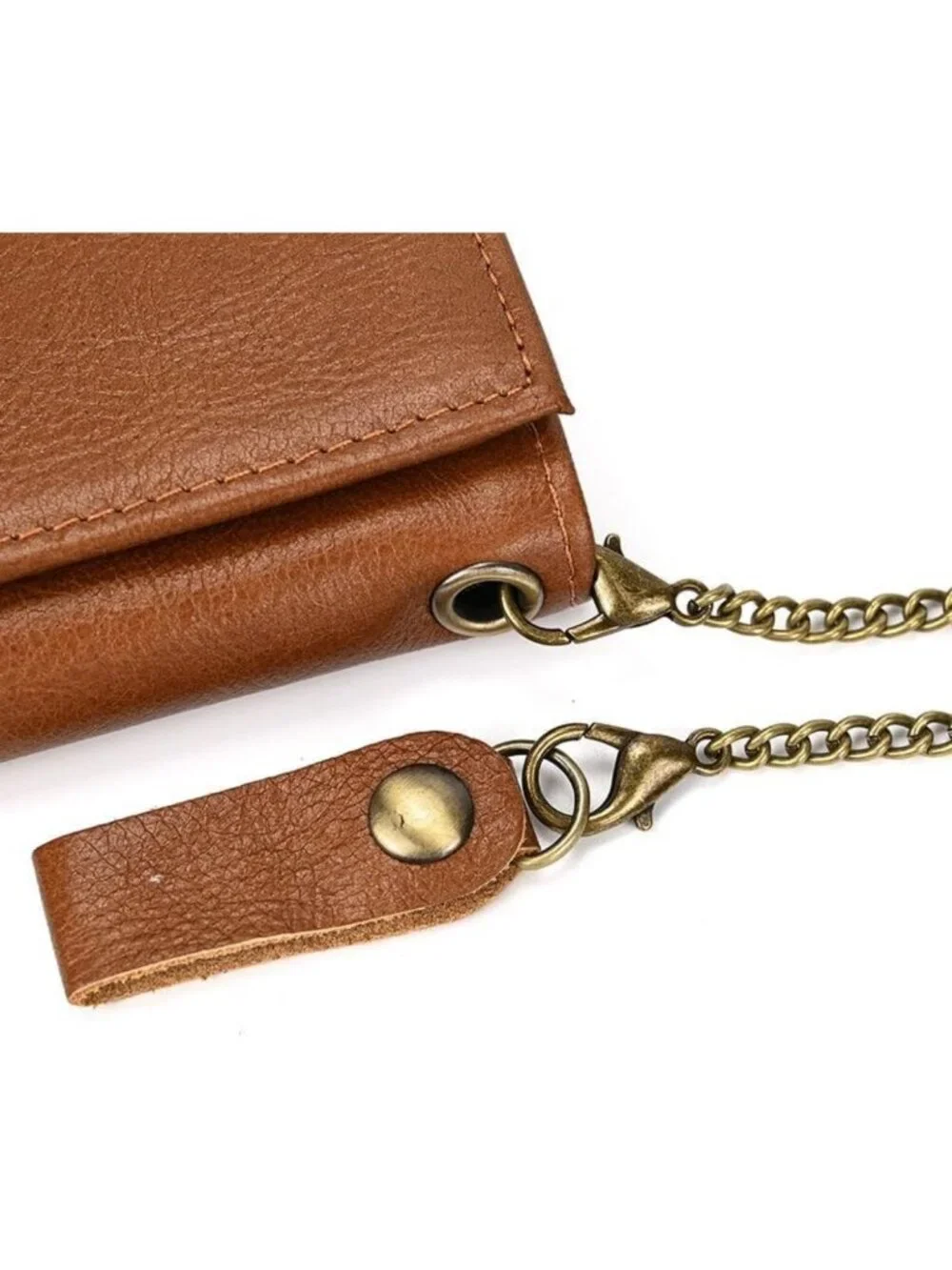 Genuine Leather Trifold Wallet with RFID Blocking & Chain for Bikers, Motorcycle